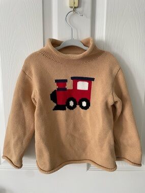 Mud Pie Rollneck Sweater with Red Train Motif - 2T - 3T